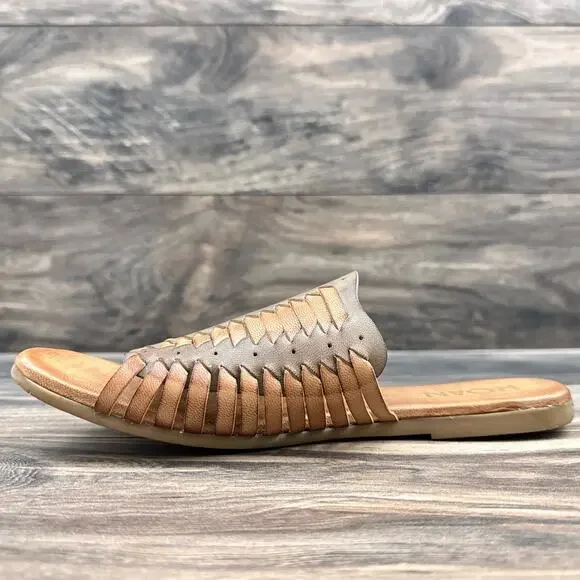 NIB Roan Bed Stu Chastity 7 37 Leather Huarache Slide Flat Sandals Almond Oats - Picture 7 of 11